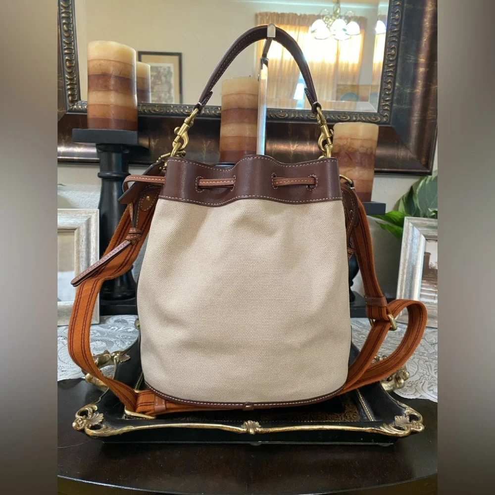Coach Brown Canvas & Leather Field Bucket Bag with COACH badge, Medium - Picture 3 of 16